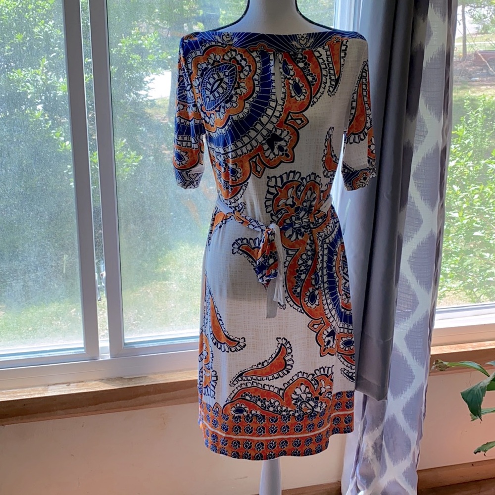 Orange & Blue Mehndi Boatneck Dress